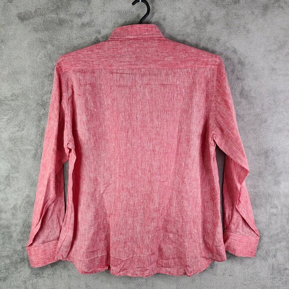 Mens Red Phil & Shark Yachting Shirt Button-Up 100% Linen Long Sleeve Size L - Picture 8 of 11